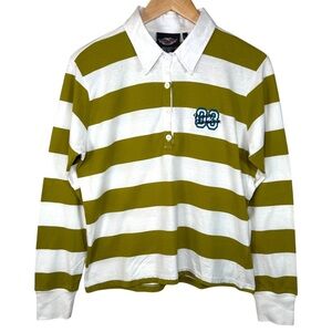 Harley Davidson Cropped Rugby Polo Striped Long Sleeve Women’s L